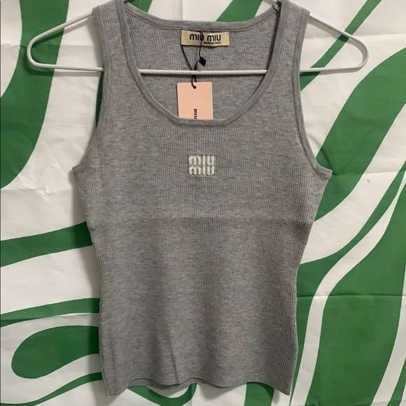 Miu Miu Gray Ribbed Tank Top - Picture 1 of 7